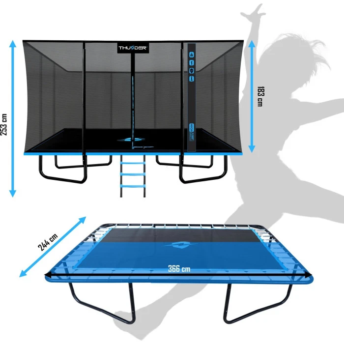 Батут THUNDER OUTSIDE PHENOM з зовнішньою сіткою 8 х 12 футів чорно-блакитний