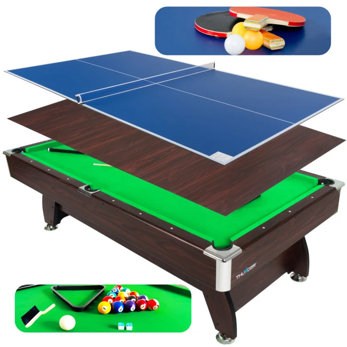 Більярдний стіл THUNDER 7FT BOLD-BROWN з покриттям для пінг-понгу/обіднього столу, 214 х 122 х 81 см