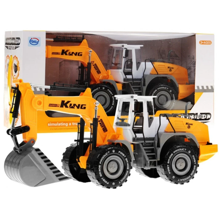 Экскаватор детский 3+ Передвижной ковш + Открывающийся капот + Муляж двигателя