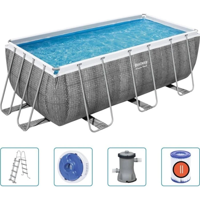 Бассейн каркасный прямоугольный 5в1 Bestway 56722 Power Steel 412 x 201 см - серый