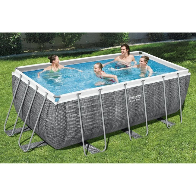 Бассейн каркасный прямоугольный 5в1 Bestway 56722 Power Steel 412 x 201 см - серый