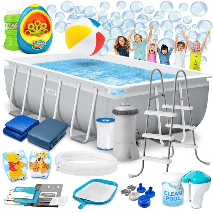 Басейн каркасний прямокутний 18в1 INTEX 26784, 300 x 175 x 80 см + машина для створення бульбашок