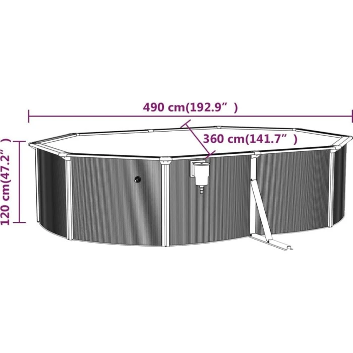 Бассейн каркасный овальный vidaXL 490 x 360 x 120 см, белый + насос с песочным фильтром.