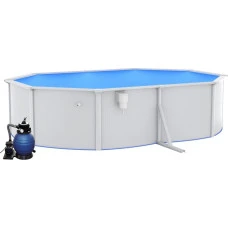Басейн каркасний овальний vidaXL 490 x 360 x 120 см, білий + насос з пісочним фільтром