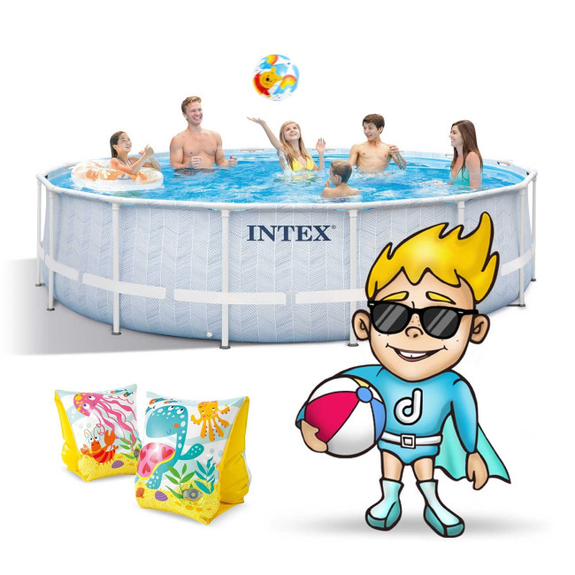 Бассейн каркасный 17в1 INTEX 26746, 488 х 122 см, бело-синий