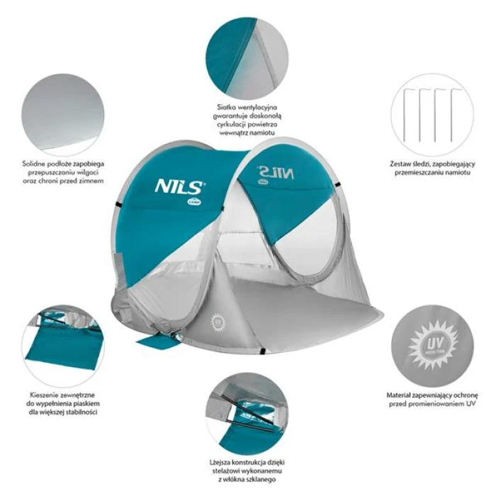 Пляжная палатка NILS POP UP NC3142 серо-бирюзовая