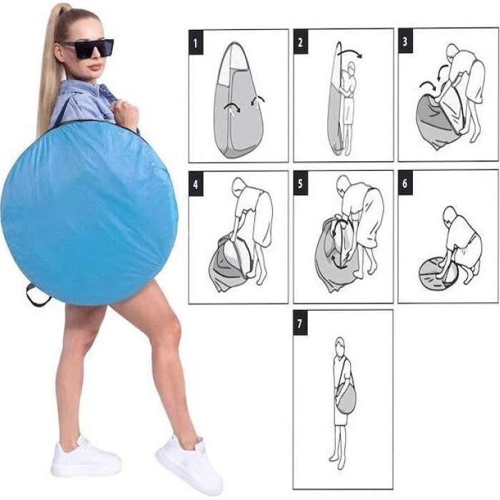 Springos Самосложная пляжная палатка 190x120x120 см передвижная раздевалка голубая УНИВЕРСАЛЬНАЯ