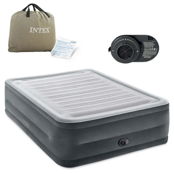 Матрац надувний Intex 64418ND з вбудованим електронасосом 203x152x56 см, сірий