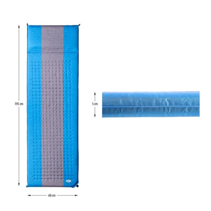Коврик самонадувающийся NILS CAMP NC4340, 195 х 60 х 5 см - серо-голубой