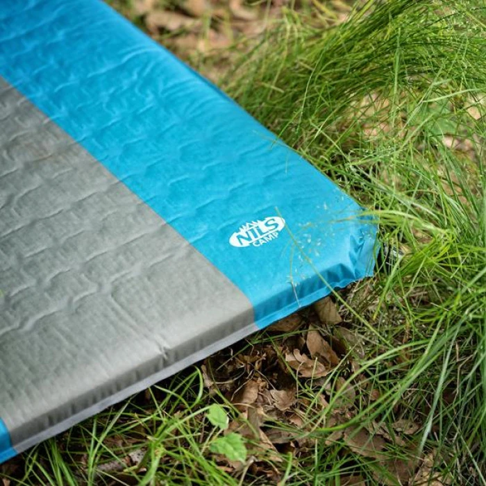 Коврик самонадувающийся NILS CAMP NC4340, 195 х 60 х 5 см - серо-голубой