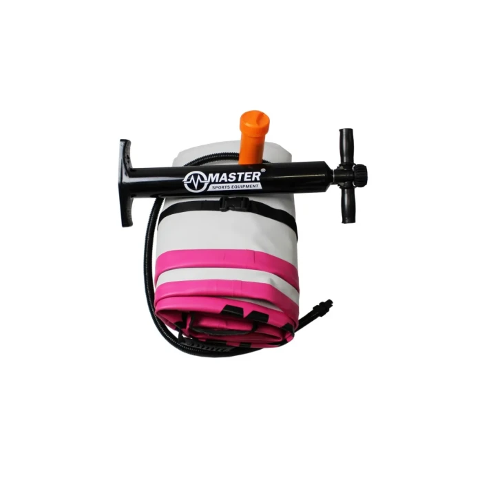 Мат надувной гимнастический MASTER, 300 x 100 x 10 см, серо-розовый.