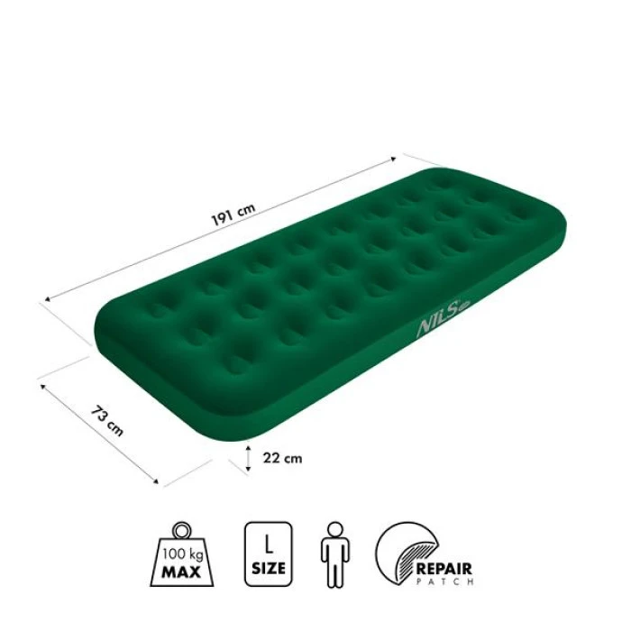Матрас надувной одноместный NILS CAMP NC2801 191 х 73 х 22 см, зеленый