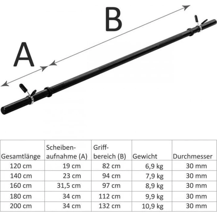 Штанга Movit 140 см, черная, с пружинным замком