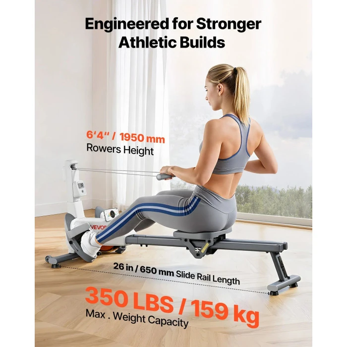 Гребной тренажер магнитный VEVOR серо-белый