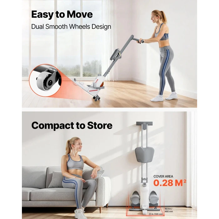 Гребной тренажер магнитный VEVOR серо-белый