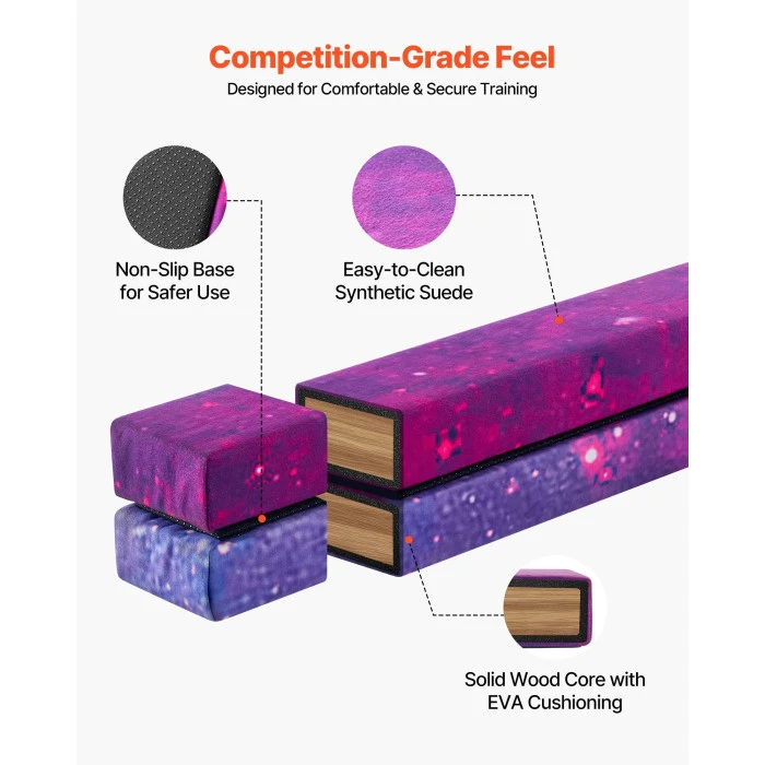 Детская гимнастическая балка VEVOR MD-105 2,38м, фиолетовая