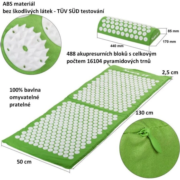 Акупресурний килимок MXSTP з подушкою MOVIT 130 x 50 см, зелений масажний