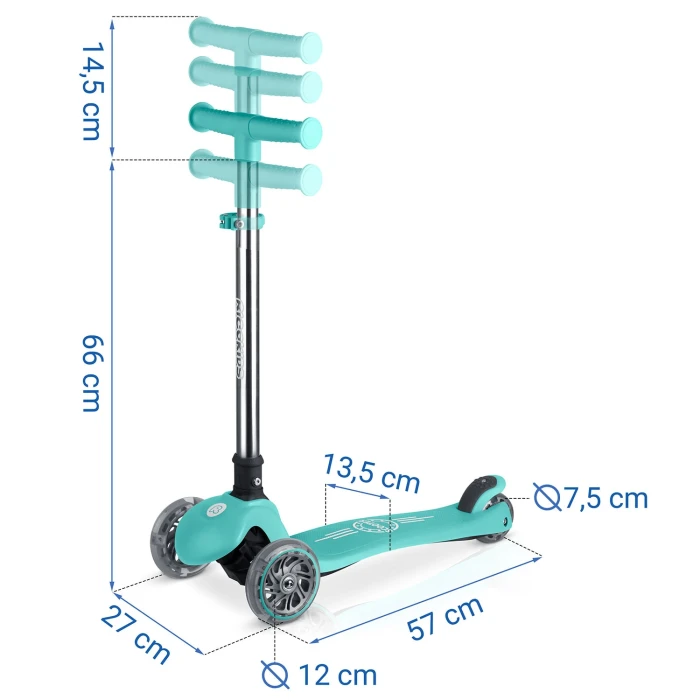 Самокат дитячий триколісний Ricokids Glow бірюзовий