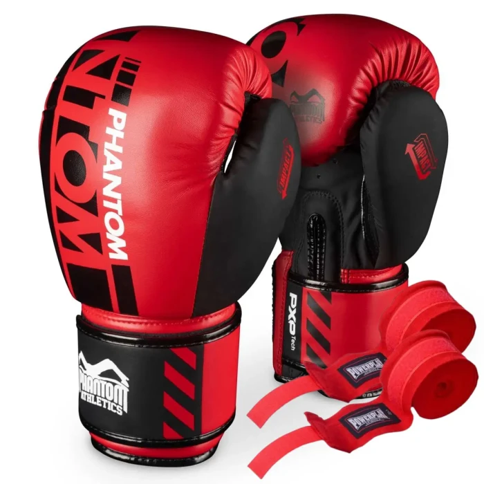 Перчатки боксерские с бинтами Phantom APEX размер 10 унций, красные