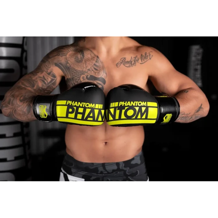 Перчатки боксерские с бинтами Phantom APEX Elastic Neon 16 унций, черно-желтые