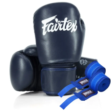 Перчатки боксерские с бинтами Fairtex Amateur BGV27 12 унций, темно-синие