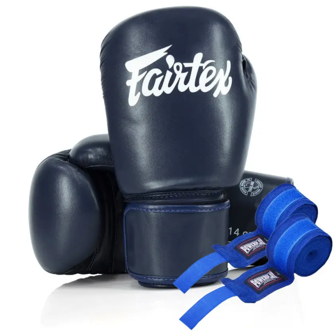 Перчатки боксерские с бинтами Fairtex Amateur BGV27 12 унций, темно-синие