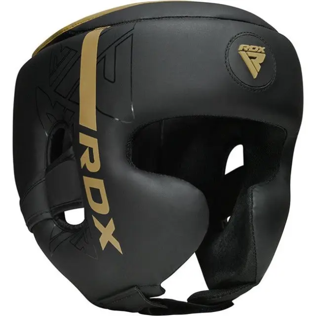 Шолом боксерський з капою RDX F6 KARA Matte розмір M, чорно-золотистий
