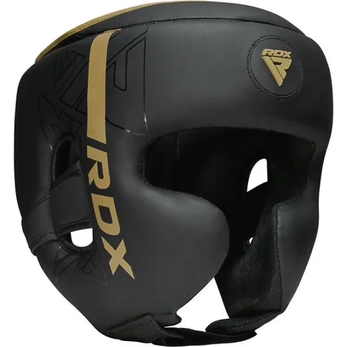 Шлем боксерский с капой RDX F6 KARA Matte размер M, черно-золотистый