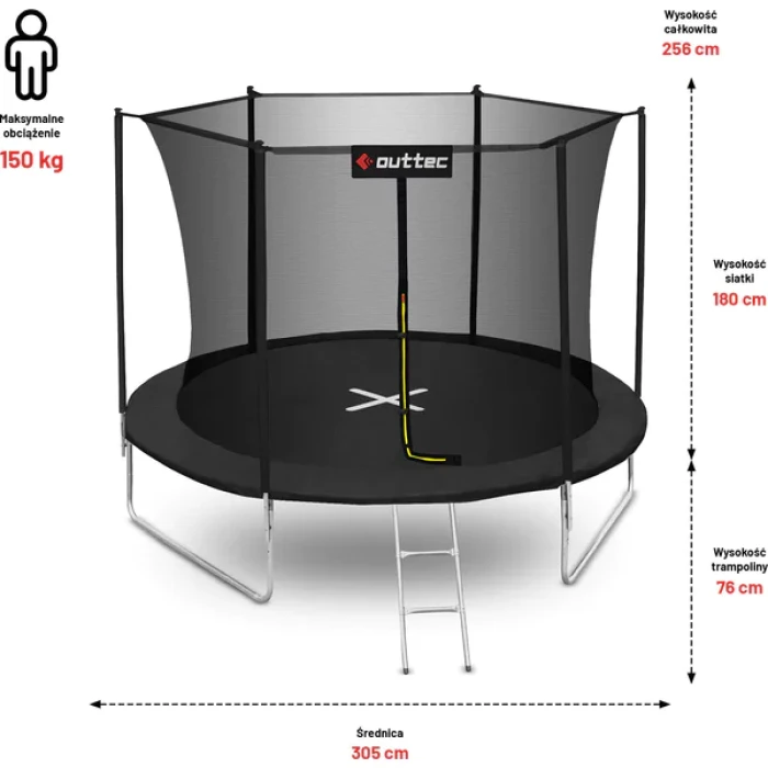 Батут OUTTEC Inside Net с внутренней сеткой 10 футов 305 см черный