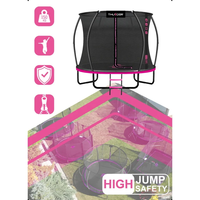 Батут THUNDER INSIDE ULTRA с внутренней сеткой 8 футов 244 см черно-розовый