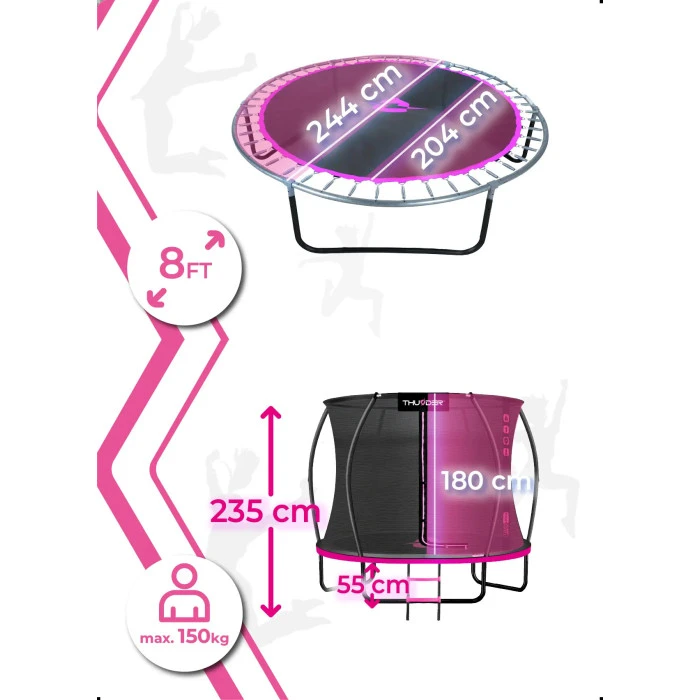 Батут THUNDER INSIDE ULTRA с внутренней сеткой 8 футов 244 см черно-розовый
