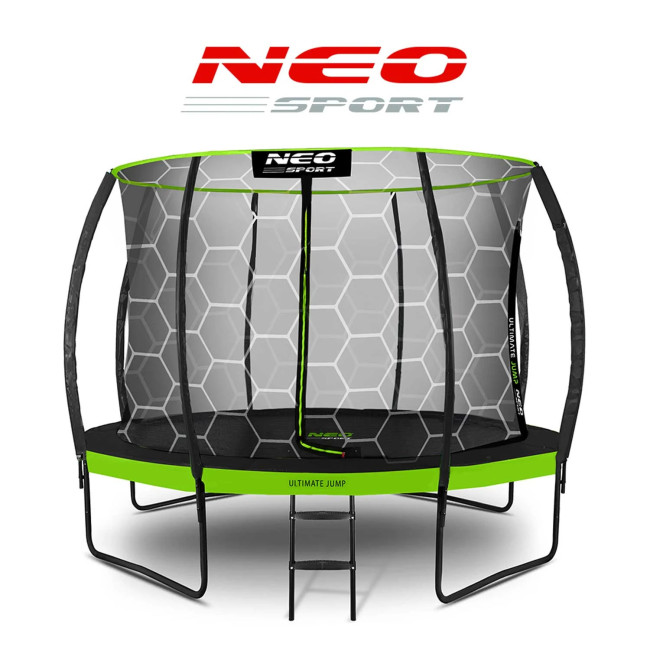 Батут Neo-Sport с внутренней сеткой 12 футов 374 см черно-зеленый