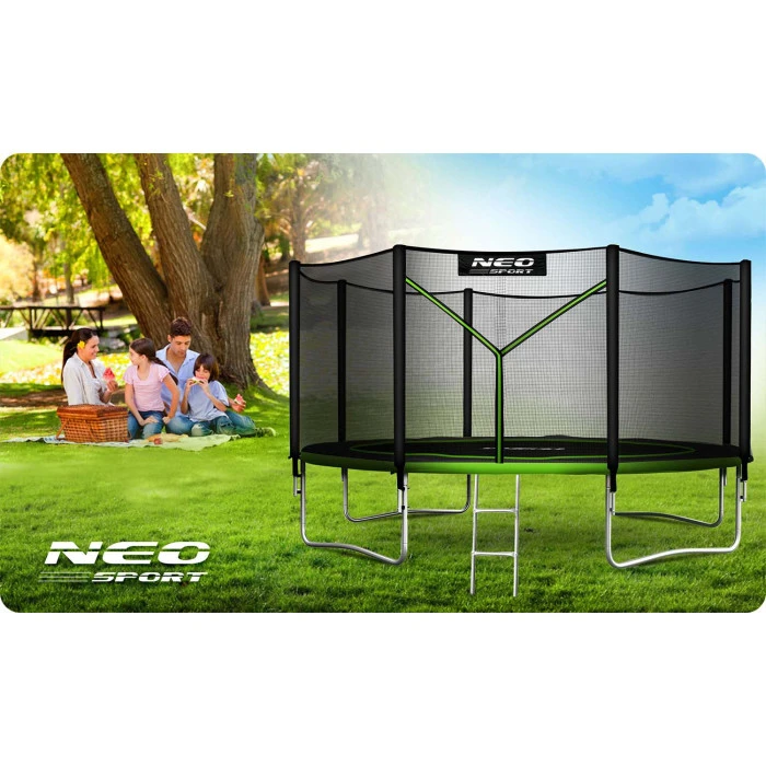 Батут Neo-Sport с наружной сеткой 12 футов 374 см черно-зеленый