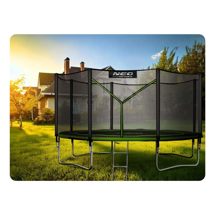 Батут Neo-Sport с наружной сеткой 12 футов 374 см черно-зеленый