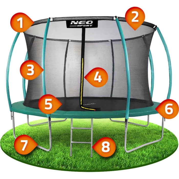 Батут Neo-Sport с внутренней сеткой 12,5 фута 374 см зеленый