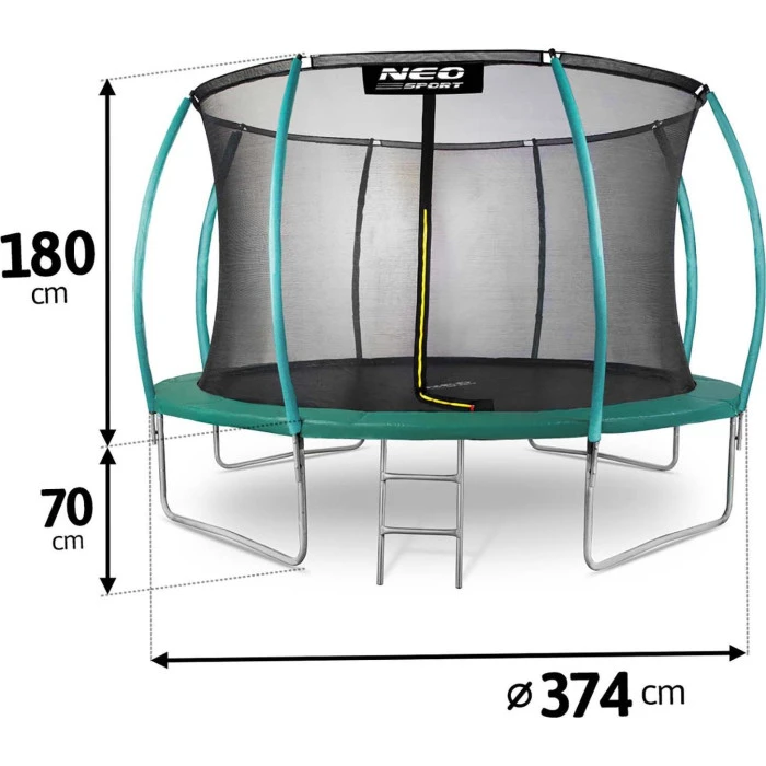 Батут Neo-Sport с внутренней сеткой 12,5 фута 374 см зеленый