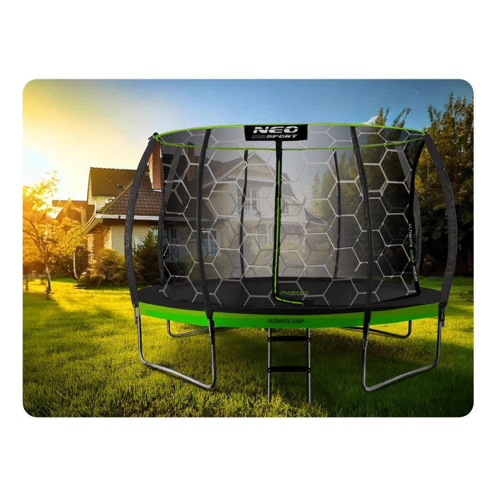 Батут Neo-Sport з внутрішньою сіткою 14 футів 435 см чорно-зелений