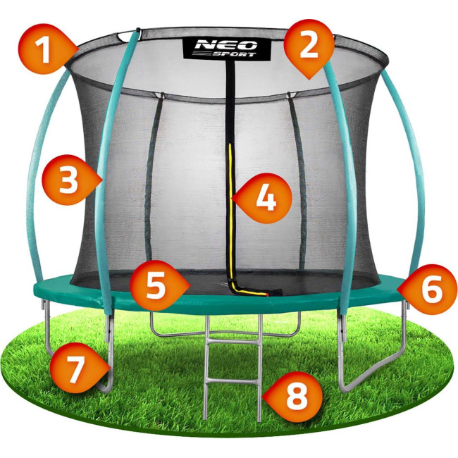 Батут Neo-Sport с внутренней сеткой 10 футов 312 см зеленый