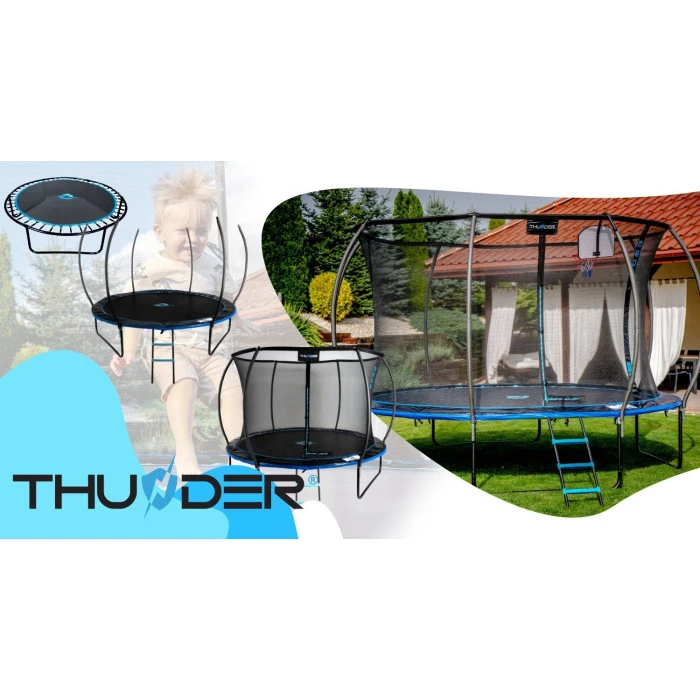 Батут THUNDER INSIDE ULTRA с внутренней сеткой 8 футов 255 см черно-голубой