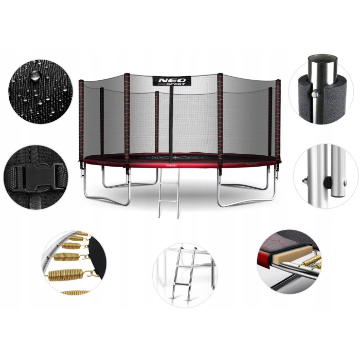 Батут Neo-Sport NS-13Z241 с наружной сеткой 13 футов 404 см, черно-красный