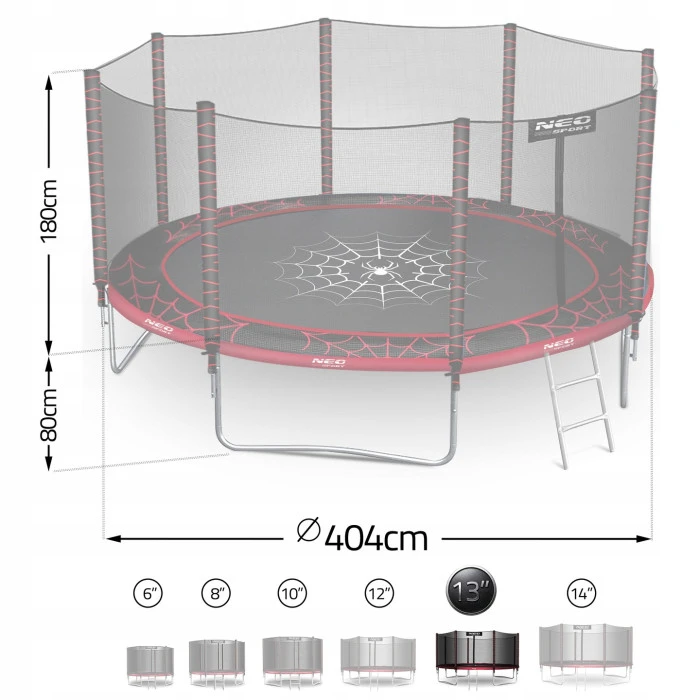 Батут Neo-Sport NS-13Z241 с наружной сеткой 13 футов 404 см, черно-красный