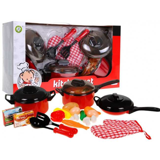 Детский набор Red Chef 3+ Кастрюли + Кухонная утварь + Бутафорская еда 22 шт.