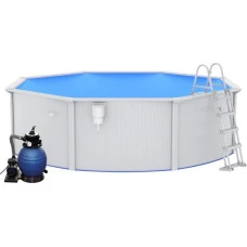 Бассейн каркасный vidaXL 460 x 120 см, белый + насос с песочным фильтром + стремянка.