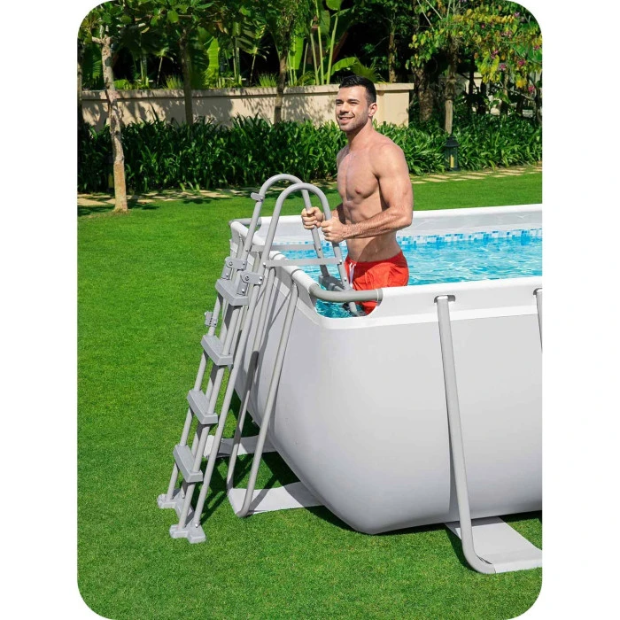 Бассейн каркасный прямоугольный Bestway Power Steel 549x274 см (56466) - светло-серый.