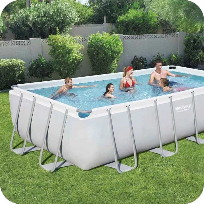 Бассейн каркасный прямоугольный Bestway Power Steel 549x274 см (56466) - светло-серый.