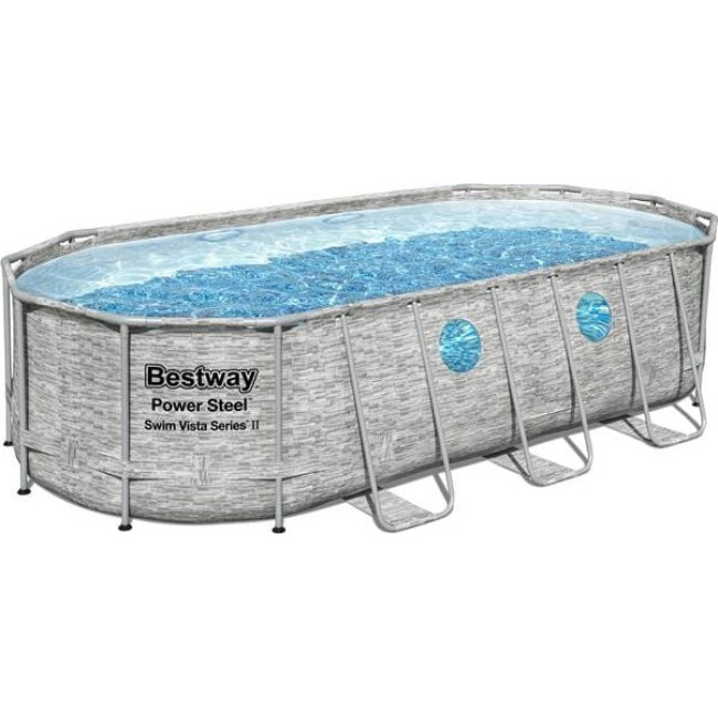 Басейн каркасний овальний Bestway 56716, 549x274x122 см, світло - сірий
