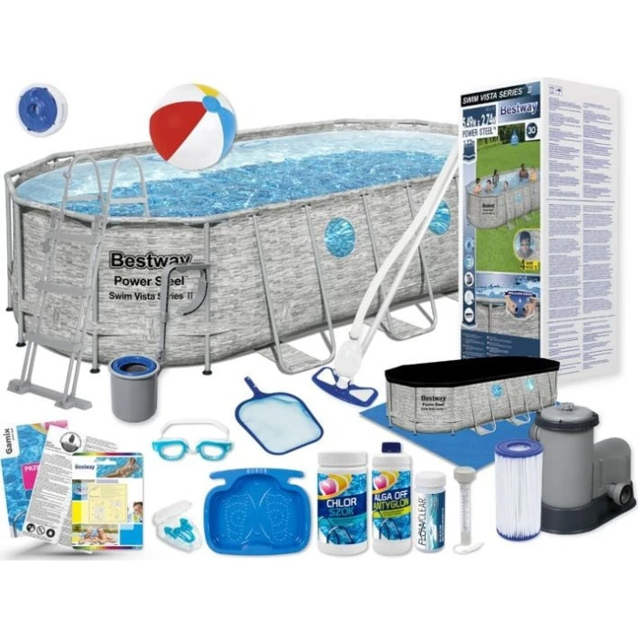 Бассейн каркасный овальный Bestway 56716, 549x274x122 см, светло-серый