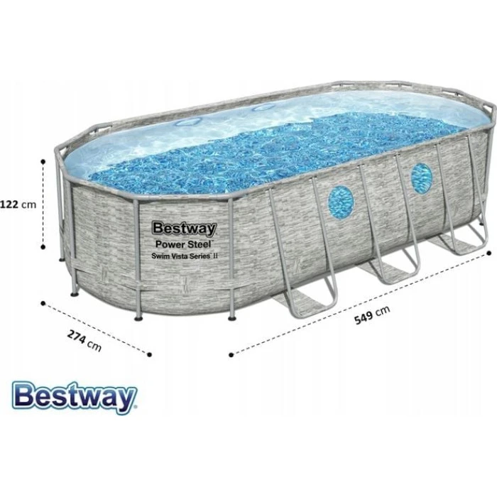 Бассейн каркасный овальный Bestway 56716, 549x274x122 см, светло-серый