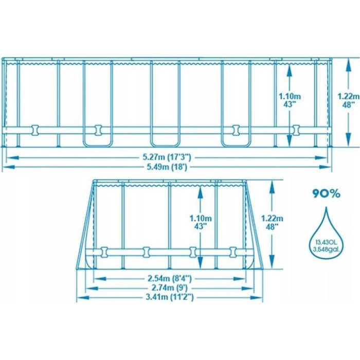 Бассейн каркасный овальный Bestway 56716, 549x274x122 см, светло-серый