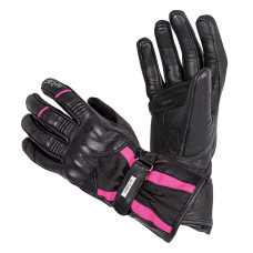 Женские кожаные мото варежки W-TEC Pocahonta - черно-розовый / XS
